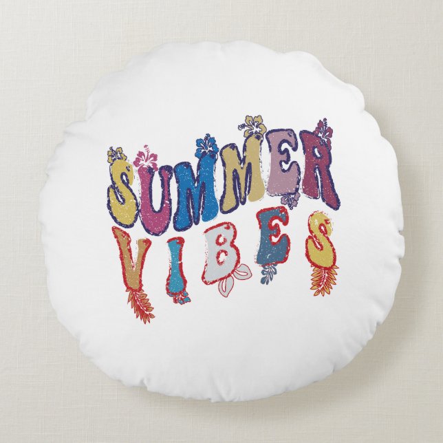 Summer vibes design rond kussen (Voorkant)