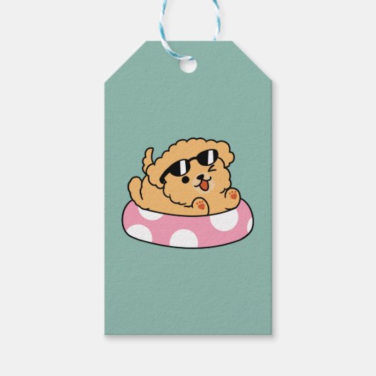 Summer Vibes Dog - Drijvende puppy met zonnebril Cadeaulabel (Voorkant)