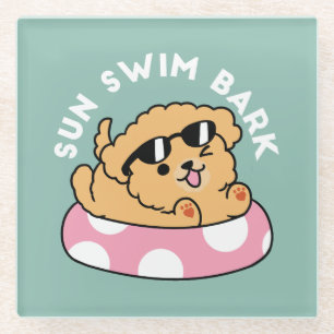 Summer Vibes Dog - Drijvende puppy met zonnebril Glazen Onderzetter