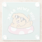 Summer Vibes Dog - Drijvende puppy met zonnebril Glazen Onderzetter (Achterkant)