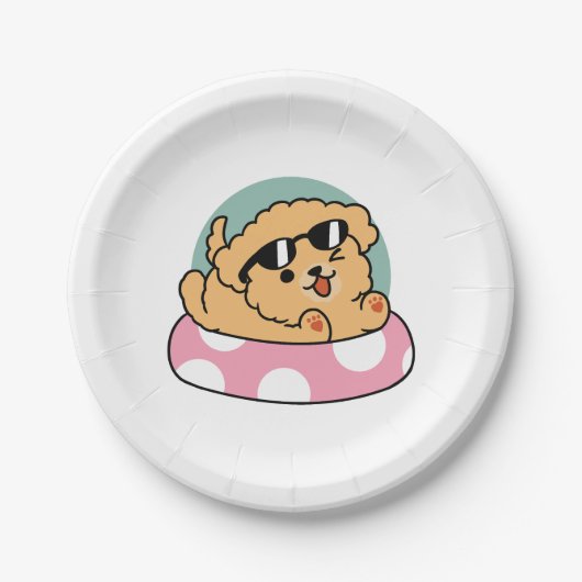 Summer Vibes Dog - Drijvende puppy met zonnebril Papieren Bordje (Voorkant)
