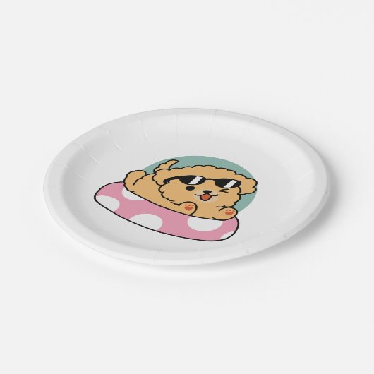 Summer Vibes Dog - Drijvende puppy met zonnebril Papieren Bordje (Gekanteld)