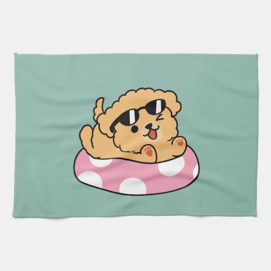 Summer Vibes Dog - Drijvende puppy met zonnebril Theedoek (Horizontaal)