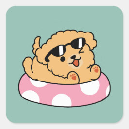 Summer Vibes Dog - Drijvende puppy met zonnebril Vierkante Sticker