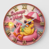 Summer Vibes Duck Cute Flamingo Pool Float Beach Grote Klok (Voorkant)