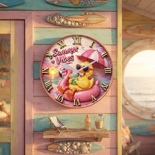 Summer Vibes Duck Cute Flamingo Pool Float Beach Grote Klok