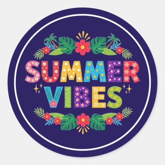 Summer Vibes Floral Design-54504 Hoodie Ronde Sticker (Voorkant)