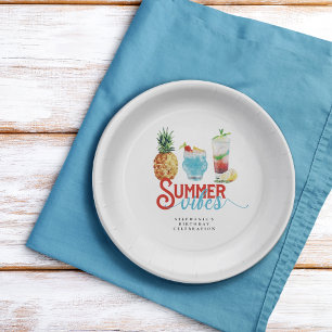Summer Vibes Fruit Cocktail Party Blauw Sinaasappe Papieren Bordje