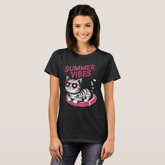 Summer Vibes Funny Cool Cat Pool Float Beach Manne T-shirt (Voorkant volledig)