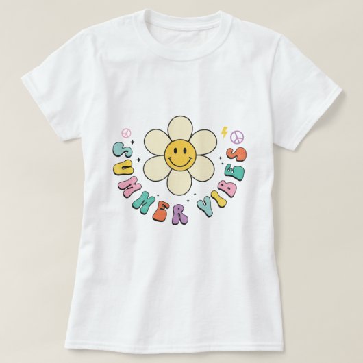 Summer Vibes, glimlachend Daisy Retro Boho T-shirt (Design voorkant)