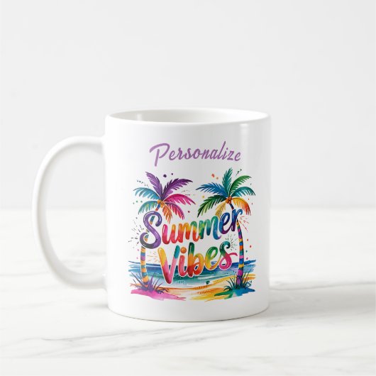 Summer Vibes Kleurrijke Palmbomen Ocean Personaliz Koffiemok (Links)