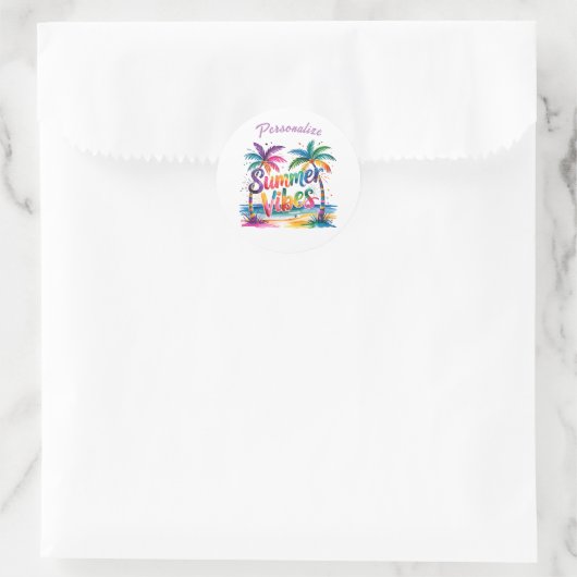 Summer Vibes Kleurrijke Palmbomen Ocean Personaliz Ronde Sticker (Tas)