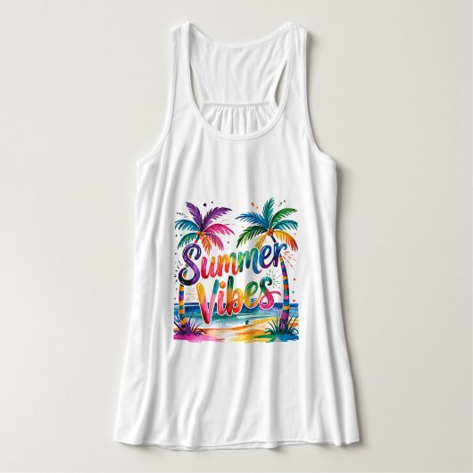 Summer Vibes Kleurrijke Palmbomen Ocean Personaliz Tanktop (Design voorkant)