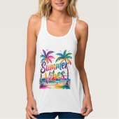 Summer Vibes Kleurrijke Palmbomen Ocean Personaliz Tanktop (Voorkant)