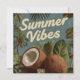 "Summer Vibes" met kokosnoten en tropisch geblader Feestdagenkaart