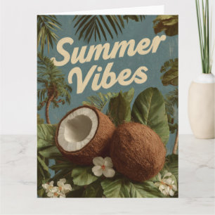 "Summer Vibes" met kokosnoten en tropisch geblader Kaart