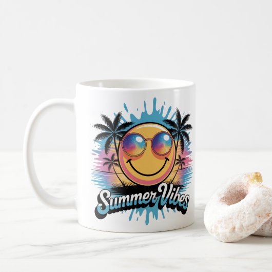 Summer Vibes Mok Neon Smiley Face, Kleurrijk ontwe (Met donut)
