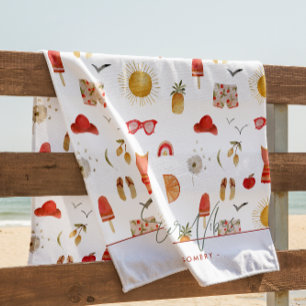 Summer Vibes   Monogram Boho Retro Summer Strandlaken
