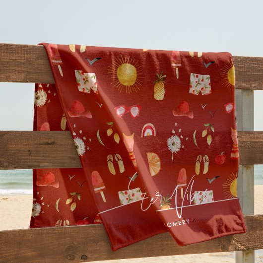 Summer Vibes | Monogram Boho Retro Summer Strandlaken