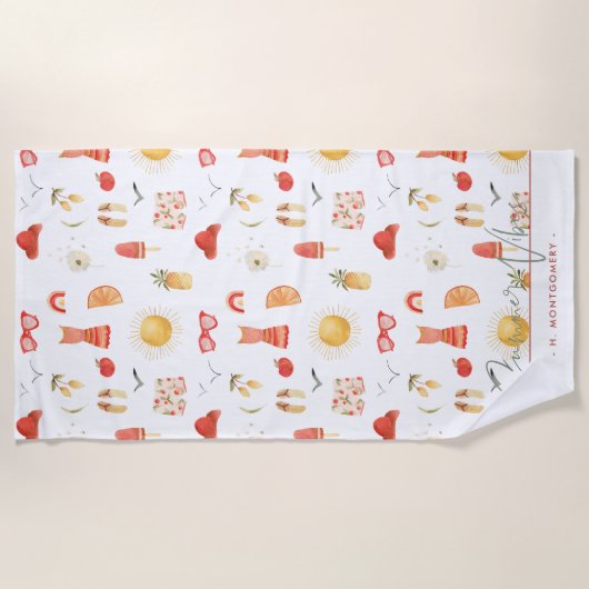 Summer Vibes | Monogram Boho Retro Summer Strandlaken (Voorkant)