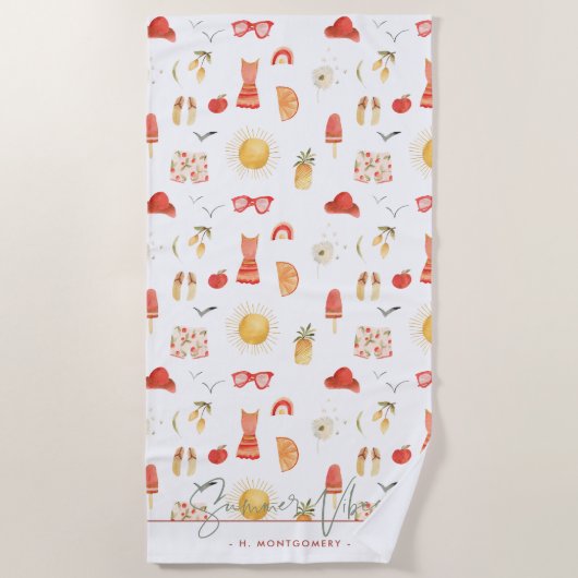 Summer Vibes | Monogram Boho Retro Summer Strandlaken (Voorkant)