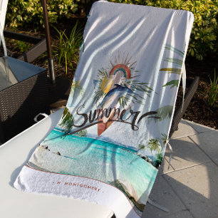 Summer Vibes   Monogram Boho Retro Summer Surf Strandlaken