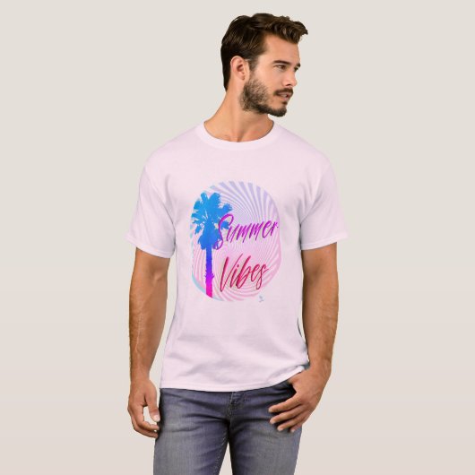 Summer Vibes Neon Palm Arty Slogan T-shirt (Voorkant volledig)