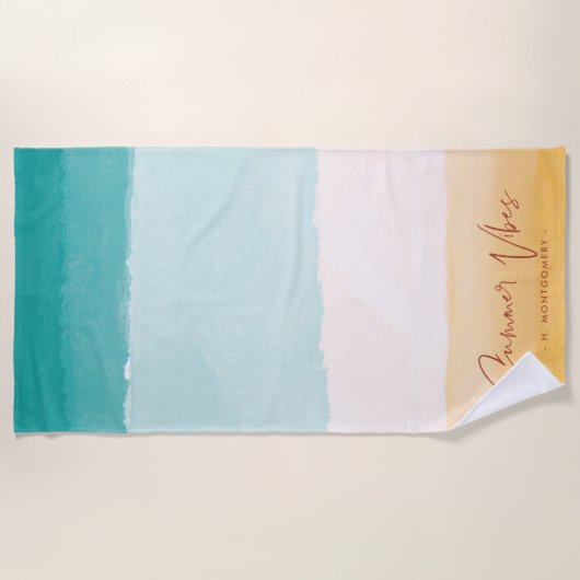 Summer Vibes | Ombre Beach Sun & Sand Monogram Strandlaken (Voorkant)