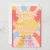 Summer Vibes Palm Birthday Invitation Kaart (Voorkant)