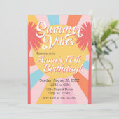 Summer Vibes Palm Birthday Invitation Kaart (Staand voorkant)