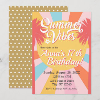Summer Vibes Palm Birthday Invitation Kaart
