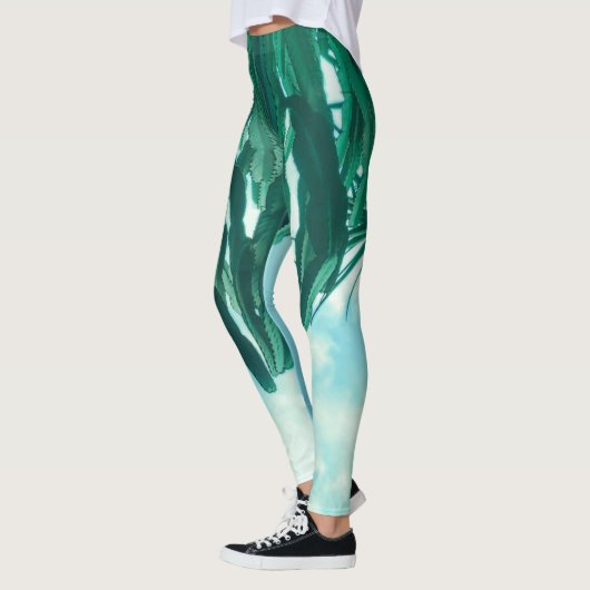 Summer Vibes Palm Tree Cactus Bleek Green Leggings (Links)