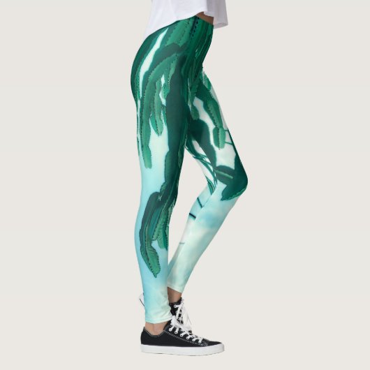 Summer Vibes Palm Tree Cactus Bleek Green Leggings (Rechts)