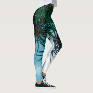 Summer Vibes Palm Tree Cactus Bleek Green Leggings