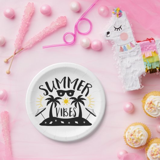 Summer Vibes Palm Trees Beach Wedding Party Papieren Bordje (Feest)