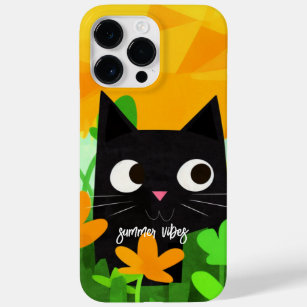 Summer Vibes Personalized Cute Floral Black Cat Case-Mate iPhone 14 Pro Max Hoesje