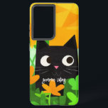 Summer Vibes Personalized Floral Black Cat Samsung Galaxy Hoesje<br><div class="desc">Dit gepersonaliseerde Samsung-hoesje is perfect voor kattenliefhebbers die hun telefoon willen beschermen terwijl ze hun liefde voor katten tonen. Het hoesje is voorzien van een schattige abstracte afdruk met een zoete florale zwarte kat met een oranje en groene achtergrond. U kunt het hoesje personaliseren door een naam of om het...</div>