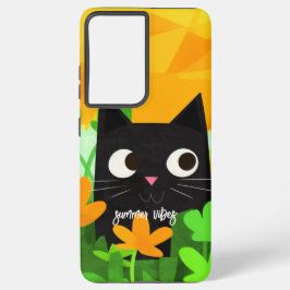 Summer Vibes Personalized Floral Black Cat Samsung Galaxy Hoesje