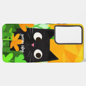 Summer Vibes Personalized Floral Black Cat Samsung Galaxy Hoesje (Linkerkant)
