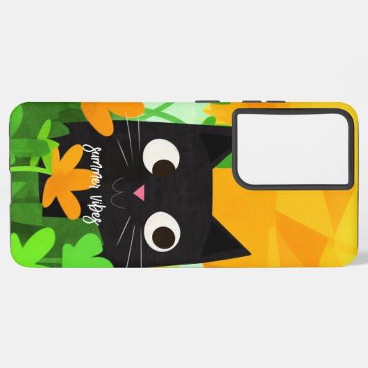 Summer Vibes Personalized Floral Black Cat Samsung Galaxy Hoesje (Linkerkant)