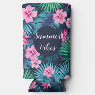 Summer Vibes Pink en Palm Leaf Tropical Floral Seltzer Blikjeskoeler