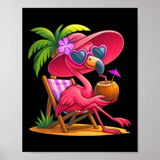 Summer Vibes Pink Flamingo Beach Palm Tree Summer  Poster (Voorkant)