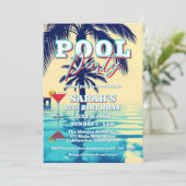 Summer Vibes Pool Party met palmbomen en cocktail Kaart (Staand voorkant)