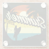 Summer Vibes Retro Silhouette Glazen Onderzetter (Achterkant)