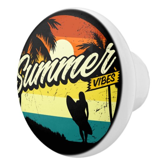 Summer Vibes Retro Silhouette Keramische Knop (Rechts)