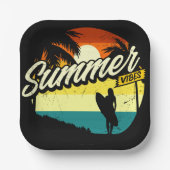 Summer Vibes Retro Silhouette Papieren Bordje (Voorkant)
