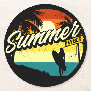 Summer Vibes Retro Silhouette Ronde Kartonnen Onderzetter