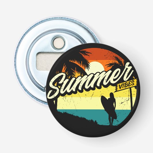 Summer Vibes Retro Silhouette Round Button Flesopener (Voorkant)