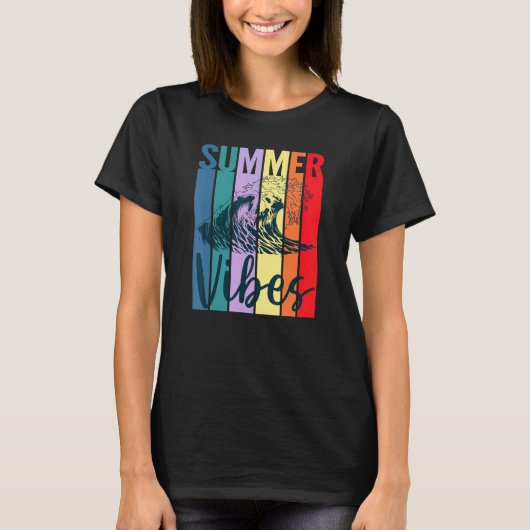 Summer Vibes Retro Sunset Ocean Wave Beach T-shirt (Voorkant)