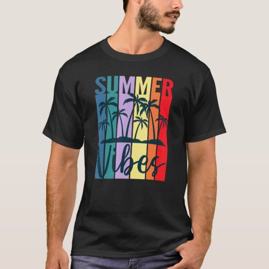 Summer Vibes Retro Sunset Palm Beach T-shirt (Voorkant)